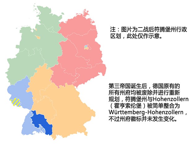 在这期间符腾堡州及德国原有的所有州府均被废除,符腾堡州则简单的与